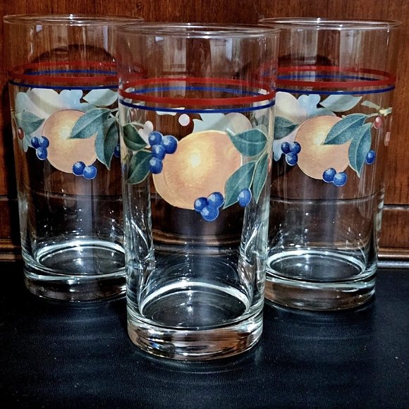 Corelle Other - 3) Corelle Abundance Drinking Glasses 14oz Tumblers Corning vintage fruit